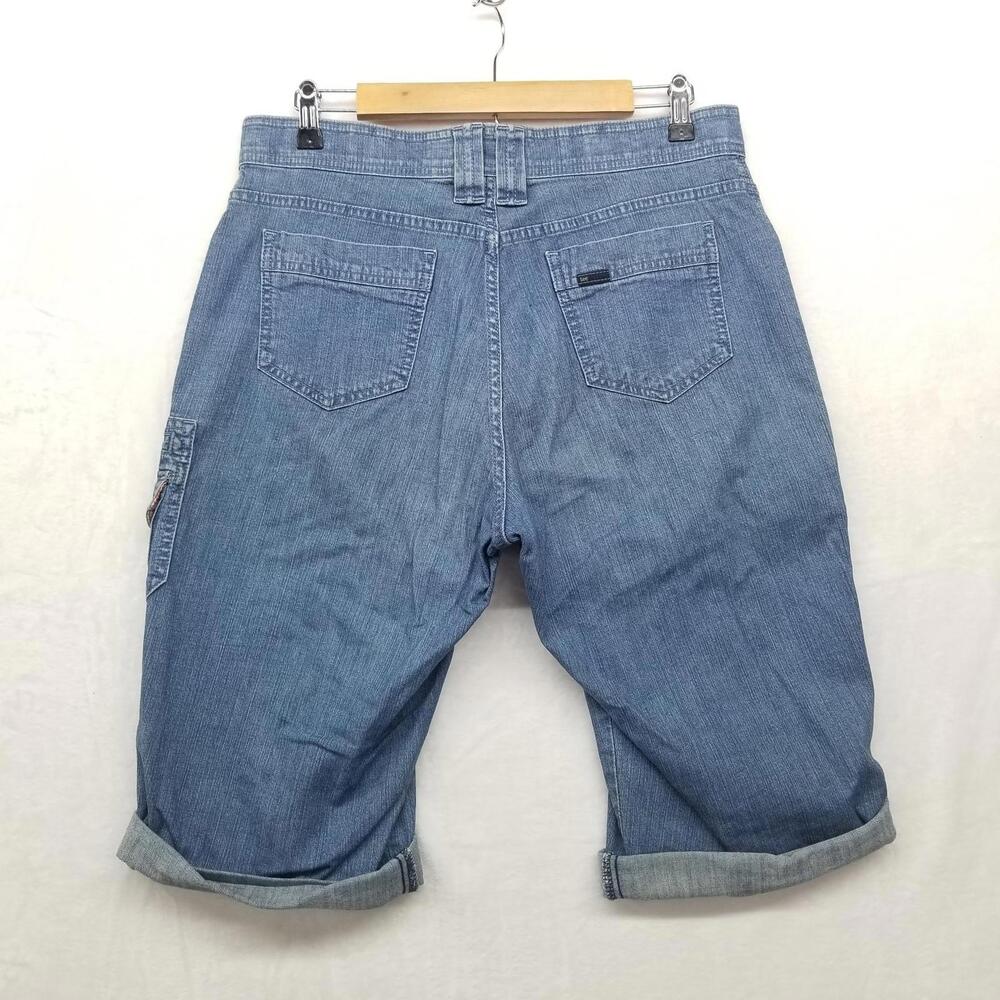 Lee Denim Capri Jhorts Womens 12 Med Blue Jean Roll-tab Hem Y2K - Picture 2 of 11